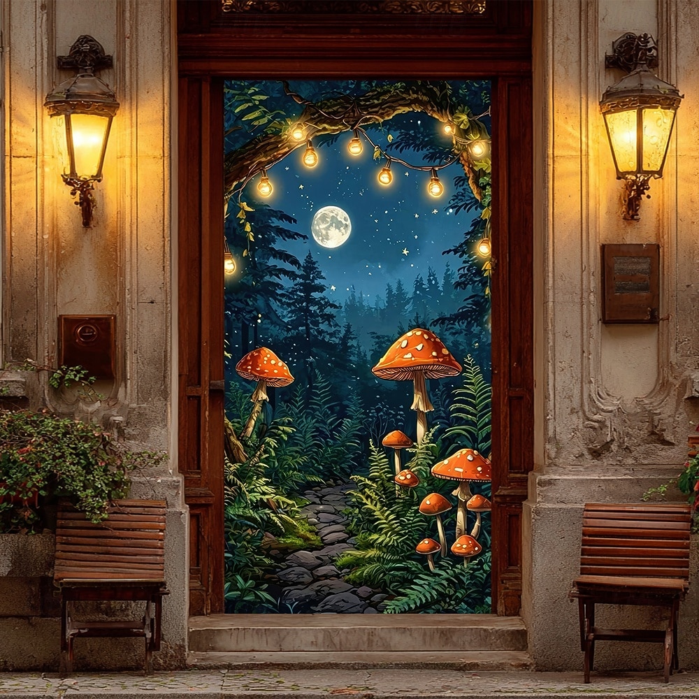 foresta di funghi incantata, luci fatate, funghi rossi e felci, stravagante striscione per porta, arazzo da parete, arredamento per la casa in stile cottage, decorazione per porta d'ingresso, del 2026 a E£1003.28 –P4