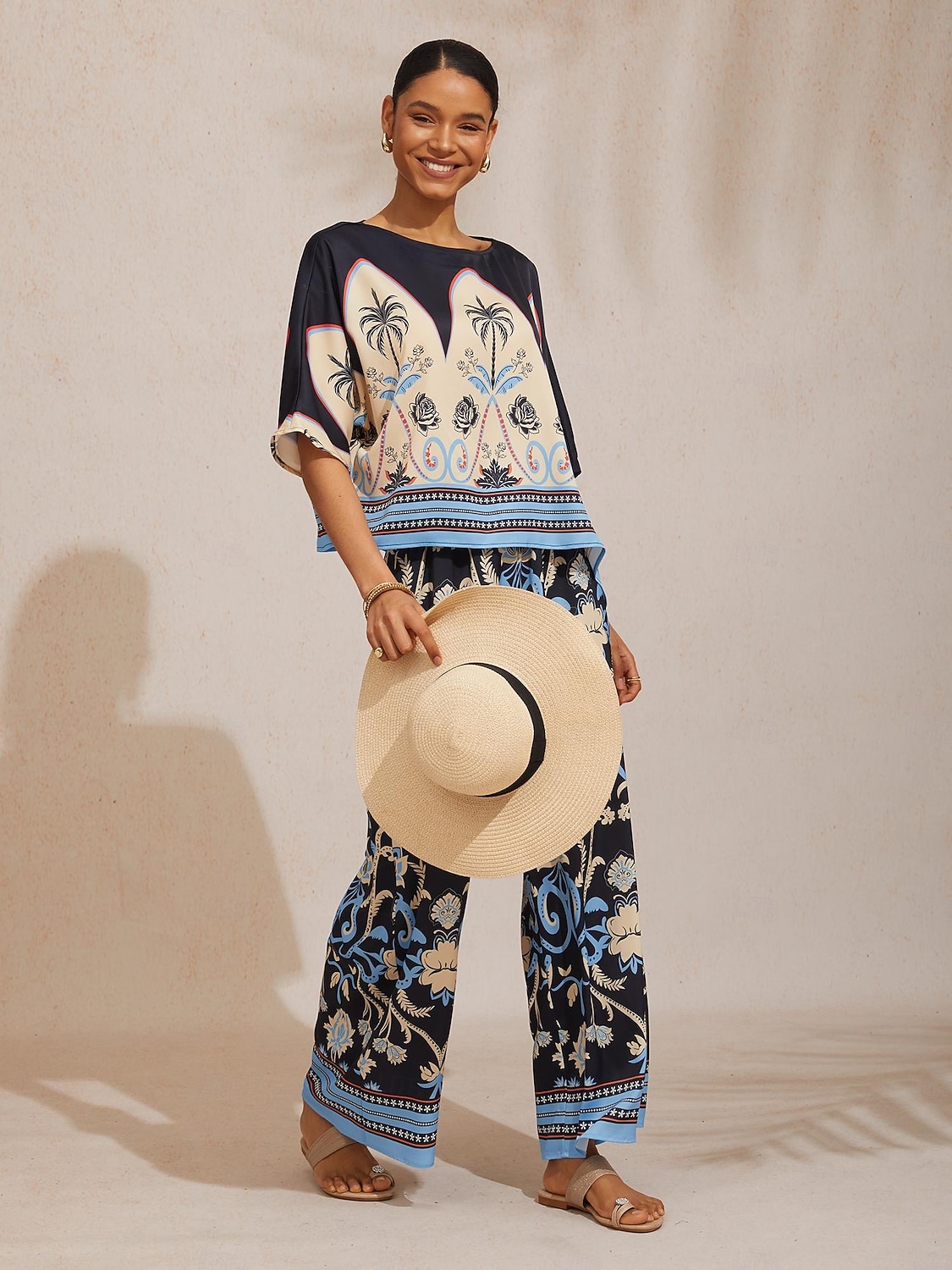 Kesäyön palmunvärinen silkkinen satiinitoppi, dolmanhihoilla 2026 - $56.99 –P1