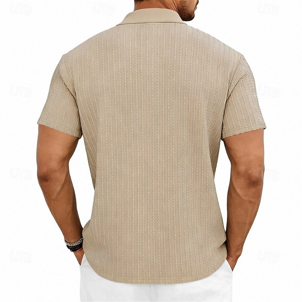 Herren Zopfstrick-Poloshirt Textur Geschäft Urlaub Revers Kurzarm Mode Modern Einfach Knöpfe Atmungsaktiv Sommer Frühling Schwarz Weiß Wein Marineblau Grün Khaki Zopfstrick-Poloshirt 2026 - $21.99 –P6