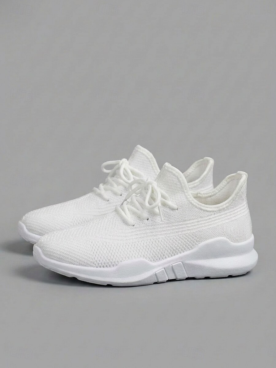 Women's White Knit Sneakers – Lightweight Breathable Lace-Up Design Sport Shoes, Casual Walking Shoes for Gym, Travel and Everyday Wear 2026 - $24.99 –P1