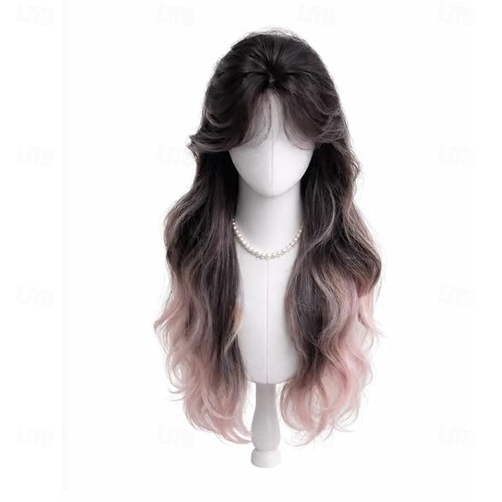Peruca longa ondulada com franja, em tom preto natural com mechas verdes. &Peruca sintética gótica lolita para cosplay, com risca ao meio e resistente ao calor, ideal para uso diário e festivais. de 2026 por $30.99 –P7