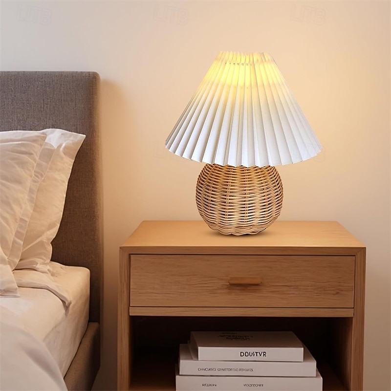 Rattan Wicker Lampshade, Small Table Lampshade, Mini Bedside Lamp For Bedroom, Living Room, Scalloped Lampshade, Side Table, Vintage Aesthetic Pleated Lampshade 2026 - $39.99 –P4
