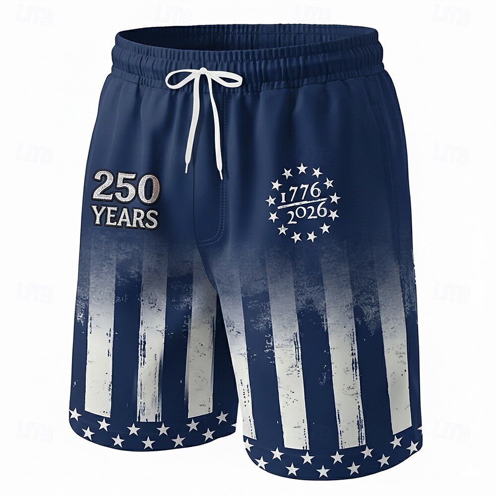 2026年 男性用 7月4日 米国建国250周年 米国旗 1776年 スイムトランク スイムショーツ ボードショーツ ミディアムウエスト 愛国 祝日 サイドポケット メッシュライニング 伸縮性のあるドローストリングウエスト デザイナー 衣類  コレクション – $20.99 –P2