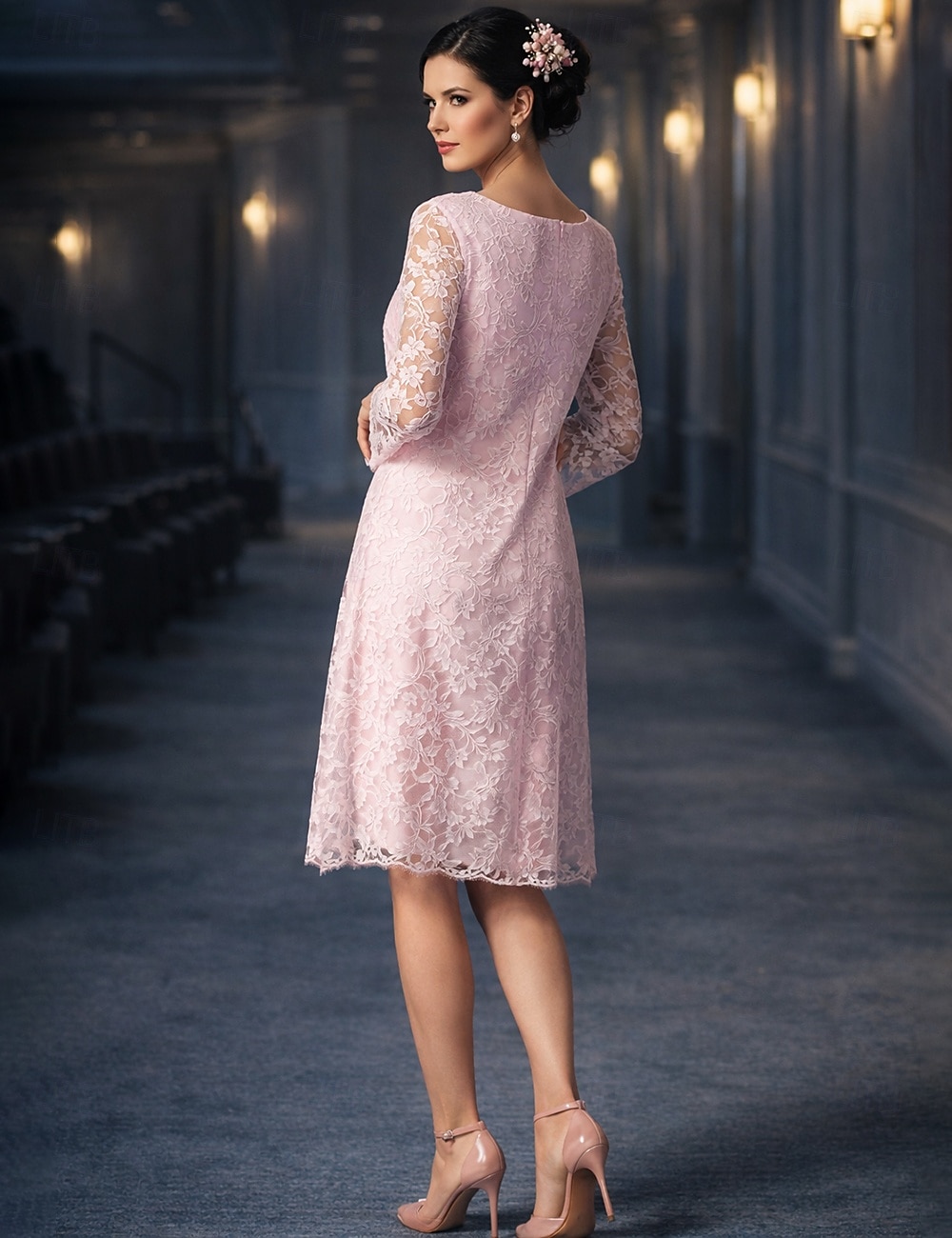 Due Pezzi Linea ad A Set di Abiti Lunghezza Tè Abito da invitata a nozze Abito da cerimonia per signora Manica Corta Collo gioiello Elegante Taglie Forti Ospite di nozze Ricevimento di matrimonio del 2026 a $160.99 –P3