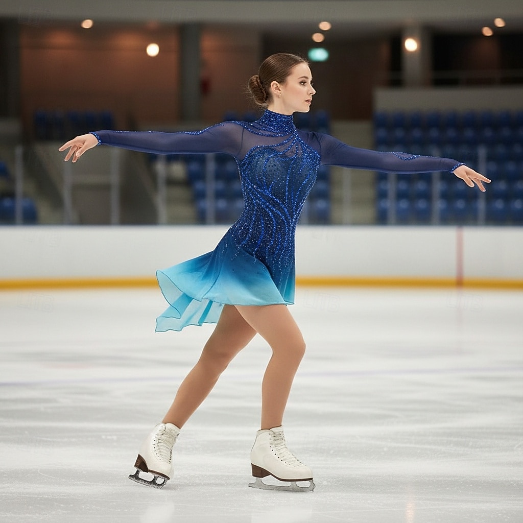 Vestido de patinaje artístico Mujer Patinaje Sobre Hielo Vestidos Azul Laguna Retazos Espalda Abierta Elástico Entrenamiento Competición Ropa de Patinaje Clásico Cristal / Strass Manga Larga Patinaje 2026 - $274.29 –P1