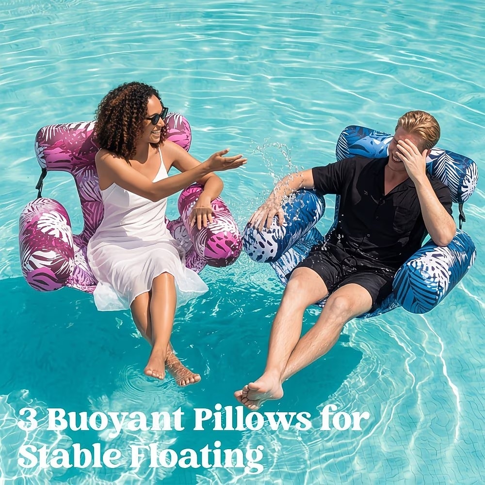 Aufblasbarer Poolstuhl, gepolsterte Schwimmliege aus PVC-Oxford-Gewebe mit Poolnudelhalterung, Poolliege für Erwachsene für Pool, See, Strand, Gartenparty, sommerliche Entspannung 2026 - $31.99 –P1