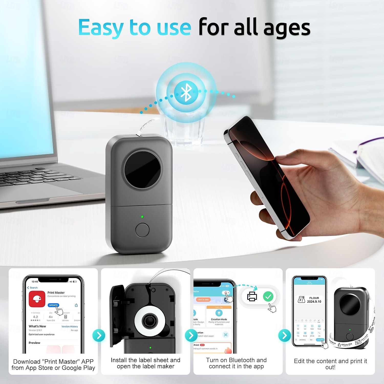 Bluetooth-Mini-Etikettendrucker, tragbarer Thermodrucker, kompakte wiederaufladbare Etiketten für Kinder, Schulen, Klassenzimmer und Lehrerbedarf, Etikettendrucker für Zuhause und Büro, kompatibel mit 2026 - $75.99 –P3
