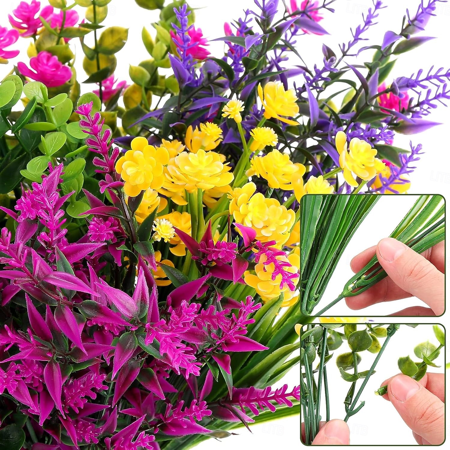 24 пучка искусственных весенних цветов для улицы, искусственные растения, устойчивые к УФ-излучению, самшит, искусственные пластиковые кустарники, растения для патио, веранды, сада, подвесные вазы, 2026 - $31.99 –P3