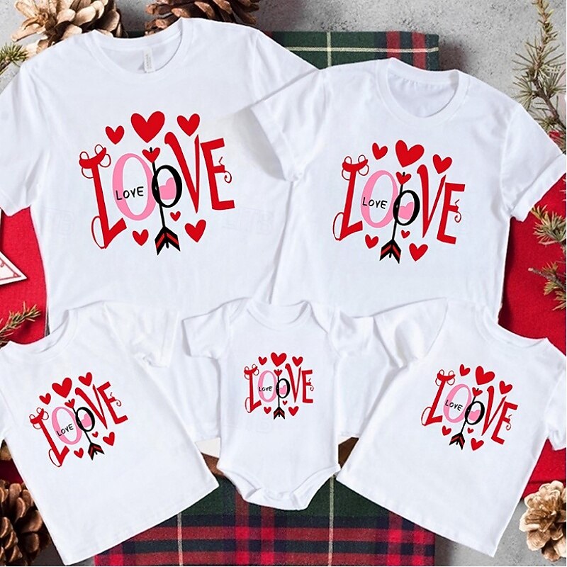 Family T shirt Heart Graphic Casual Print Black White Pink Short Sleeve Active Matching Outfits 2026 - $21.99 –P6
