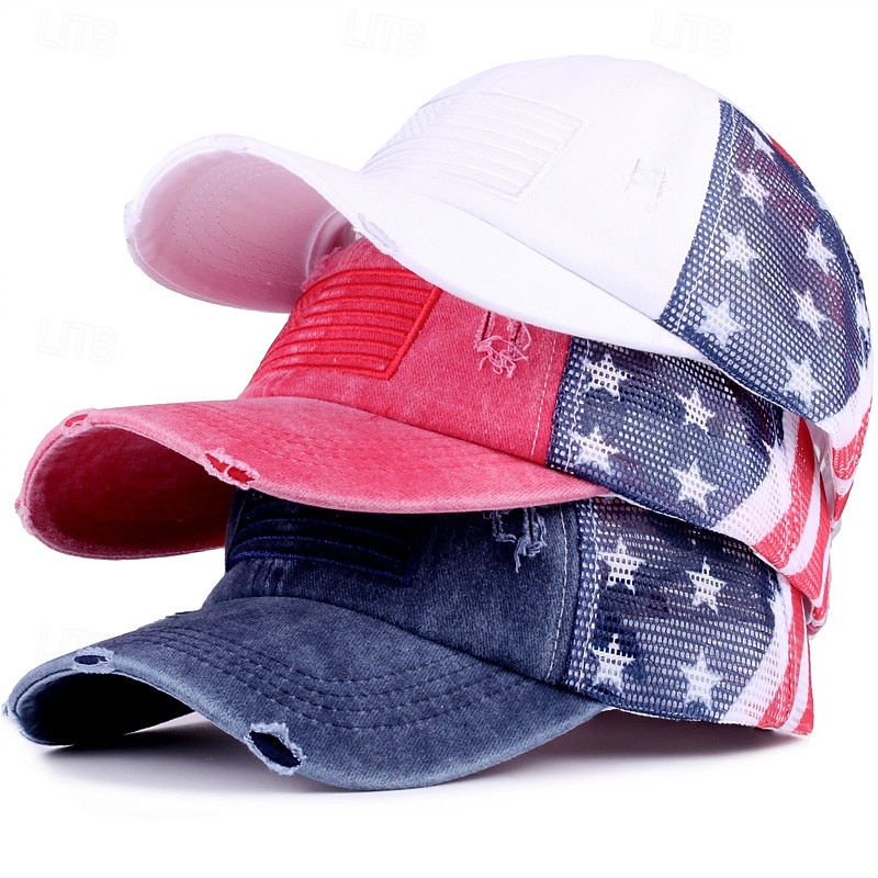 Патриотическая бейсболка для женщин с эффектом потертости и хвостиком, хлопковая кепка-тракер с вышитым американским флагом и застежкой-липучкой сзади, посвященная 4 июля, Дню независимости, 250-летию 2026 - $16.99 –P3