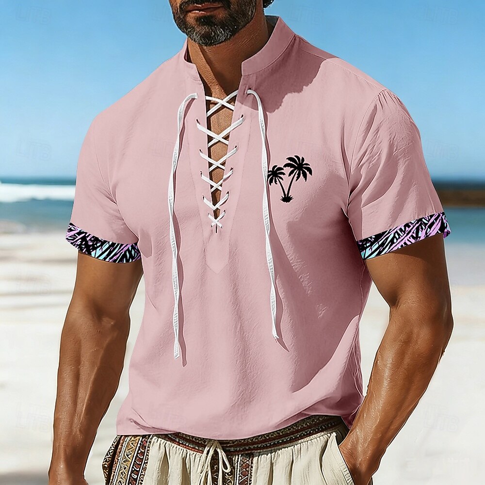 Hombre Árbol de coco Plantas tropicales camisa hawaiana Camisa pirata con cordones Camisetas tipo jersey Mangas cortas Hawaiano Casual Diario vacaciones en la playa Verano Primavera Escote Chino 2026 - $25.99 –P3