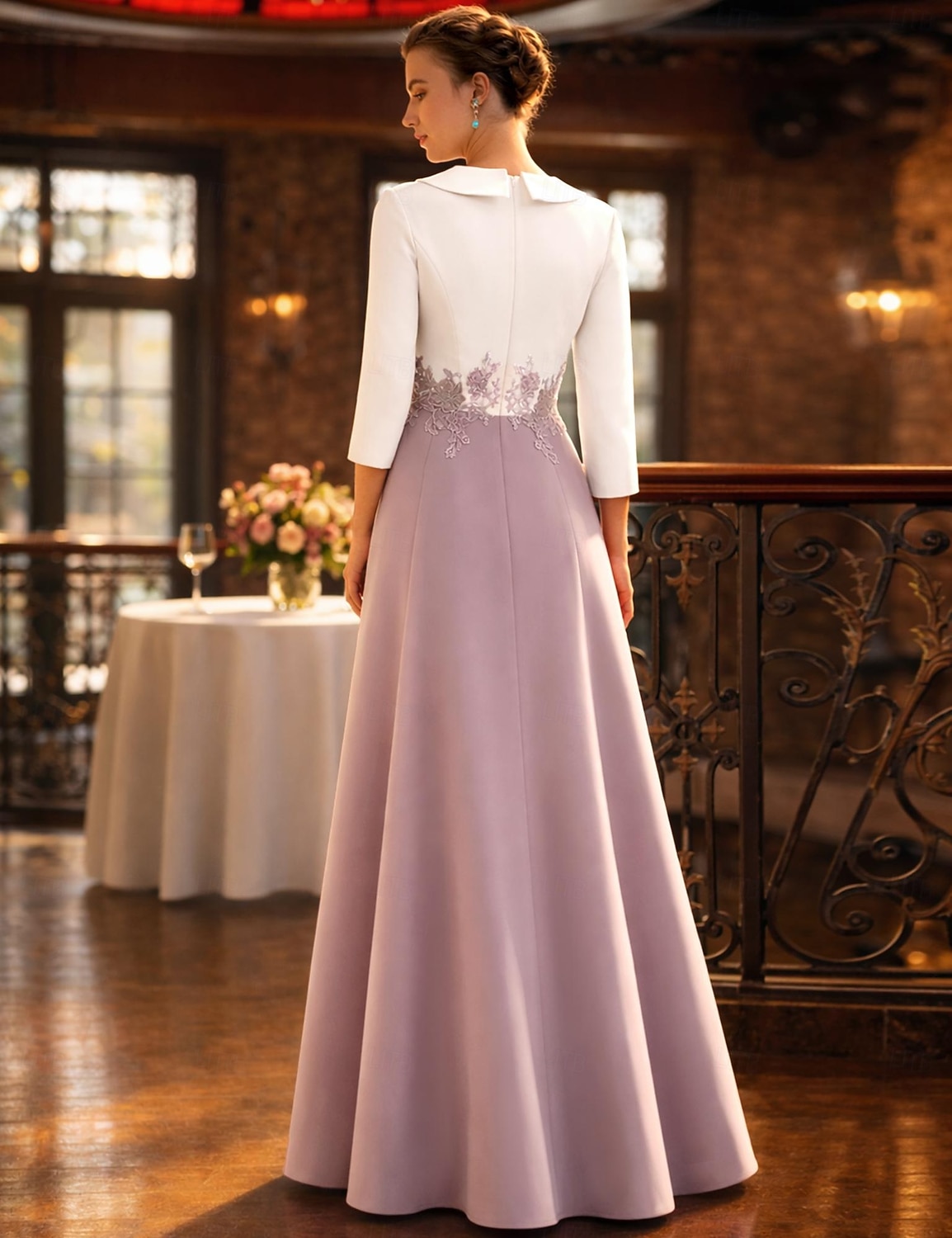 Zweiteilig Overall Hosenanzug Knöchellänge Brautmutterkleid Dreiviertelarm V Ausschnitt Elegant Party Formell Hochzeitsgast Krepp Spitze mit Applikationen Farbblock 2026 - $178.99 –P2