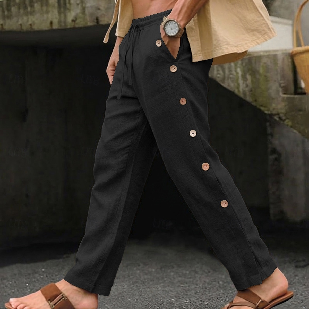 Per uomo Pantaloni di Lino Pantaloni Estivi Coulisse Elastico in vita Bottone laterale Semplice Confortevole Traspirante Lunghezza intera Casuale Quotidiano All'aperto Vacanza Classico Nero Bianco del 2026 a $29.99 –P12