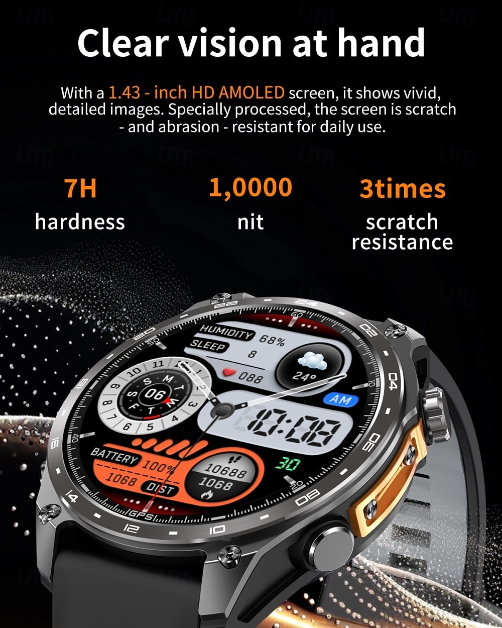 Smartwatch da uomo Amolde HD300 Pro con GPS, mappe offline, memoria da 4 GB, registratore, torcia, sport all'aria aperta, barometro, altimetro e bussola. del 2026 a $97.99 –P3