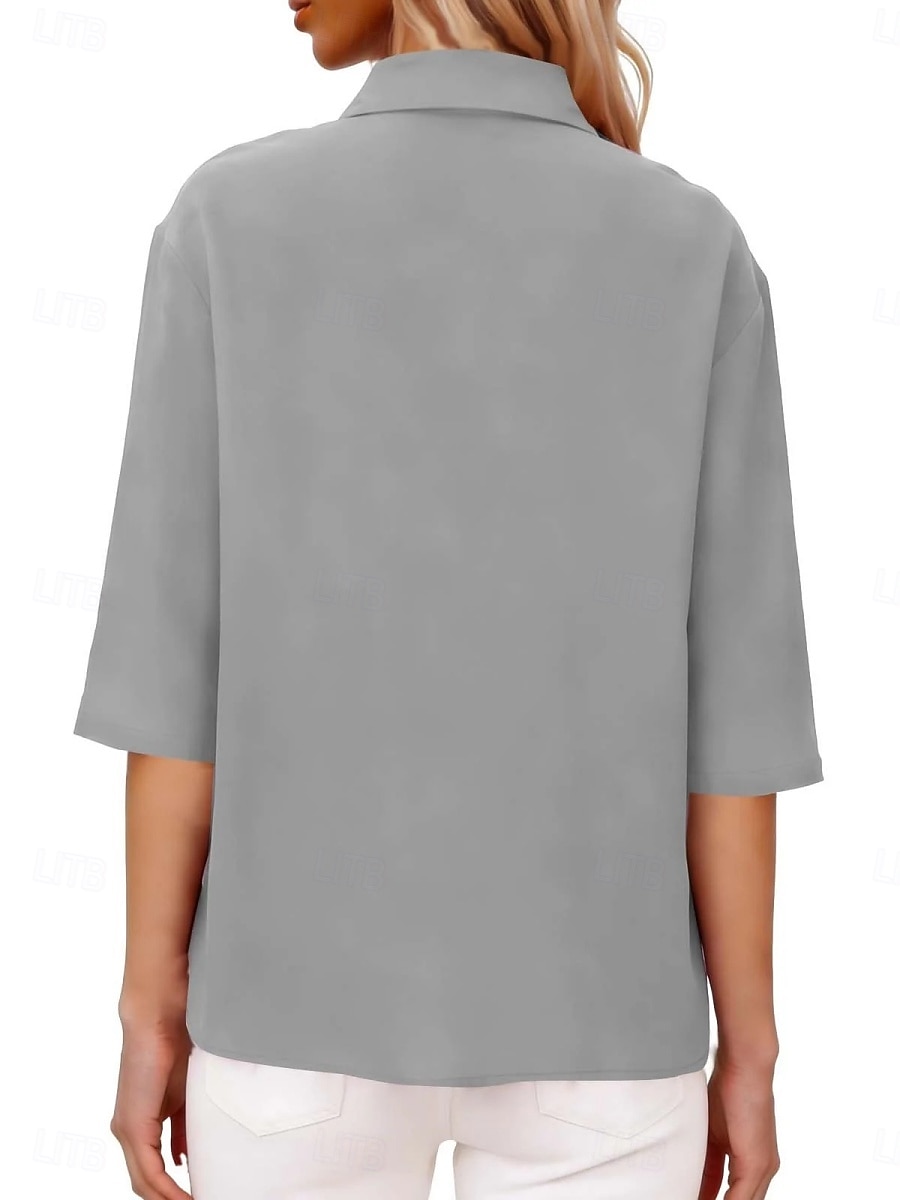 Per donna Camicia Blusa Camicia di cotone Arricciato Bottoni Tinta unica Elegante Classico Moderno Manica Lunga Colletto a Camicia Top Regolari Quotidiano Ferie Uscire Nero Bianco Giallo Rosa Vino del 2026 a $27.99 –P9