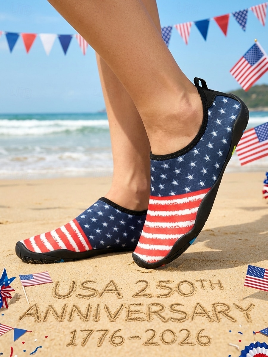 Zapatos acuáticos para mujer conmemorativos del 250.º aniversario de EE. UU.: bandera estadounidense patriótica roja y azul, de secado rápido, ideales para playa, natación, surf y navegación. 2026 - $24.99 –P6