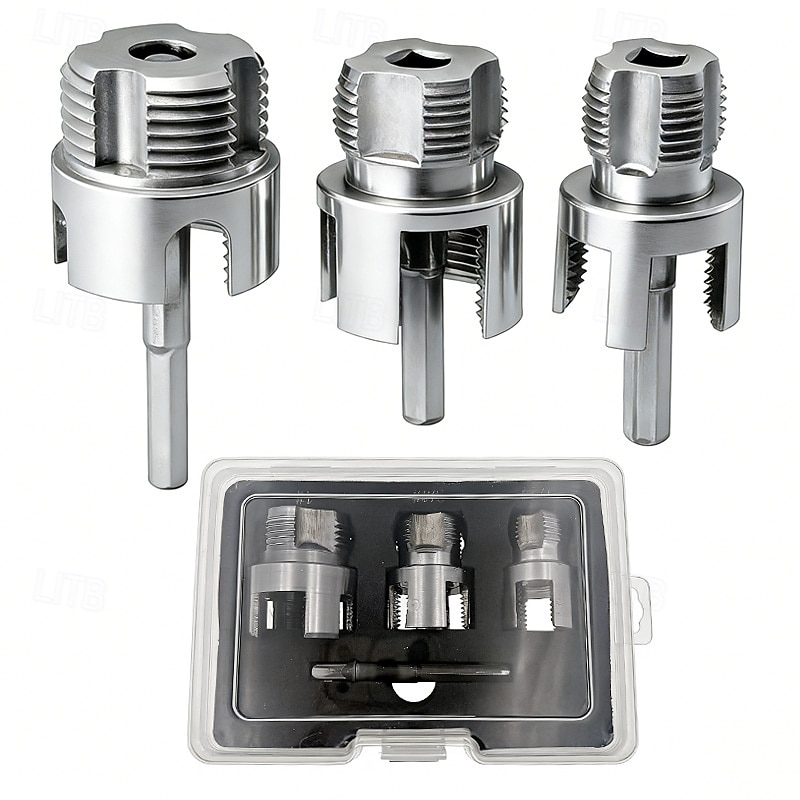 3 db integrált belső &külső csőmenetvágó szerszám, kettős funkciójú csőmenetvágó szerszám 1/2"-hoz &3/4" &1"-os PVC/műanyag csövekhez, elektromos fúróval kompatibilis csőmenetvágó készlet 2026 - $19.99 –P2