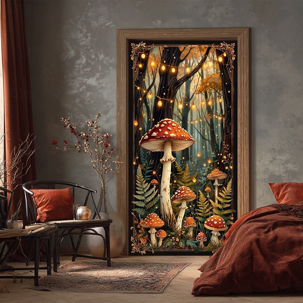 foresta di funghi incantata, luci fatate, funghi rossi e felci, stravagante striscione per porta, arazzo da parete, arredamento per la casa in stile cottage, decorazione per porta d'ingresso, del 2026 a E£1003.28 –P2