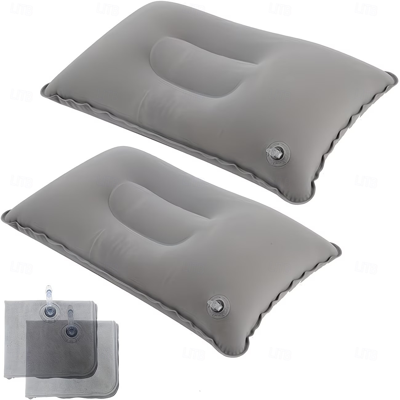Lot de 2 oreillers de voyage gonflables ultra-légers format A4, petits oreillers carrés en tissu floqué, faciles à ranger, parfaits pour le camping, les siestes au bureau, les voyages, la randonnée et de 2026 ? $9.99 –P1