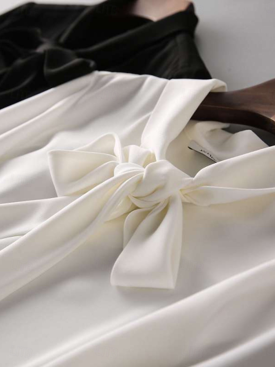 Жен. Рубашка Блуза Топы из шифона галстук спереди Сплошной цвет Полотняное плетение Активный Стиль Классический Длинный рукав Вырез под горло галстук-шея Обычные топы Повседневные Уличная одежда Офис 2026 - $13.99 –P3