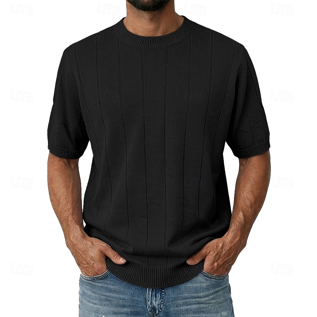 Муж. Трикотажная футболка в рубчик Футболка С короткими рукавами Короткие рукава Вырез под горло Лето Весна Все сезоны Полотняное плетение Текстура Мода Оригинальный рисунок Классический Мягкий 2026 - $25.99 –P7