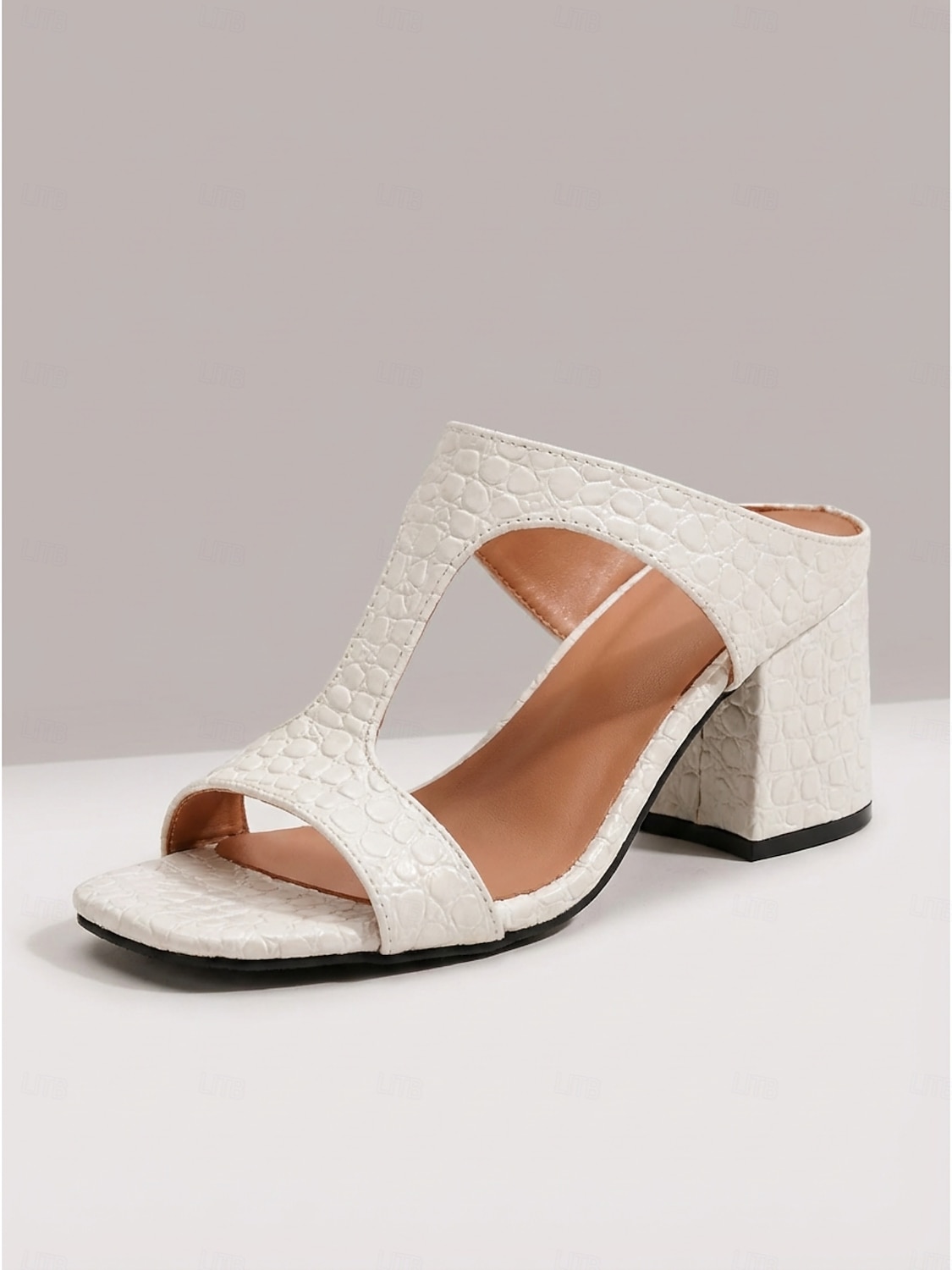 Sandale elegante pentru femei, albe, cu imprimeu crocodil - sandale elegante cu toc bloc și vârf pătrat, pentru seri formale pe nave de croazieră, seară festivă &vacanțe de vară la stațiuni turistice 2026 - $29.99 –P4