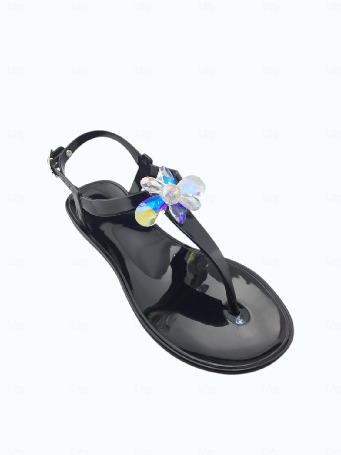Women's Elegant White Jelly Sandals - Waterproof T-Strap Flip Flops with 3D Flower & Sparkling Rhinestone Decor for Beach Vacations, Summer Weddings & Resort Wear 2026 - $19.99 –P2