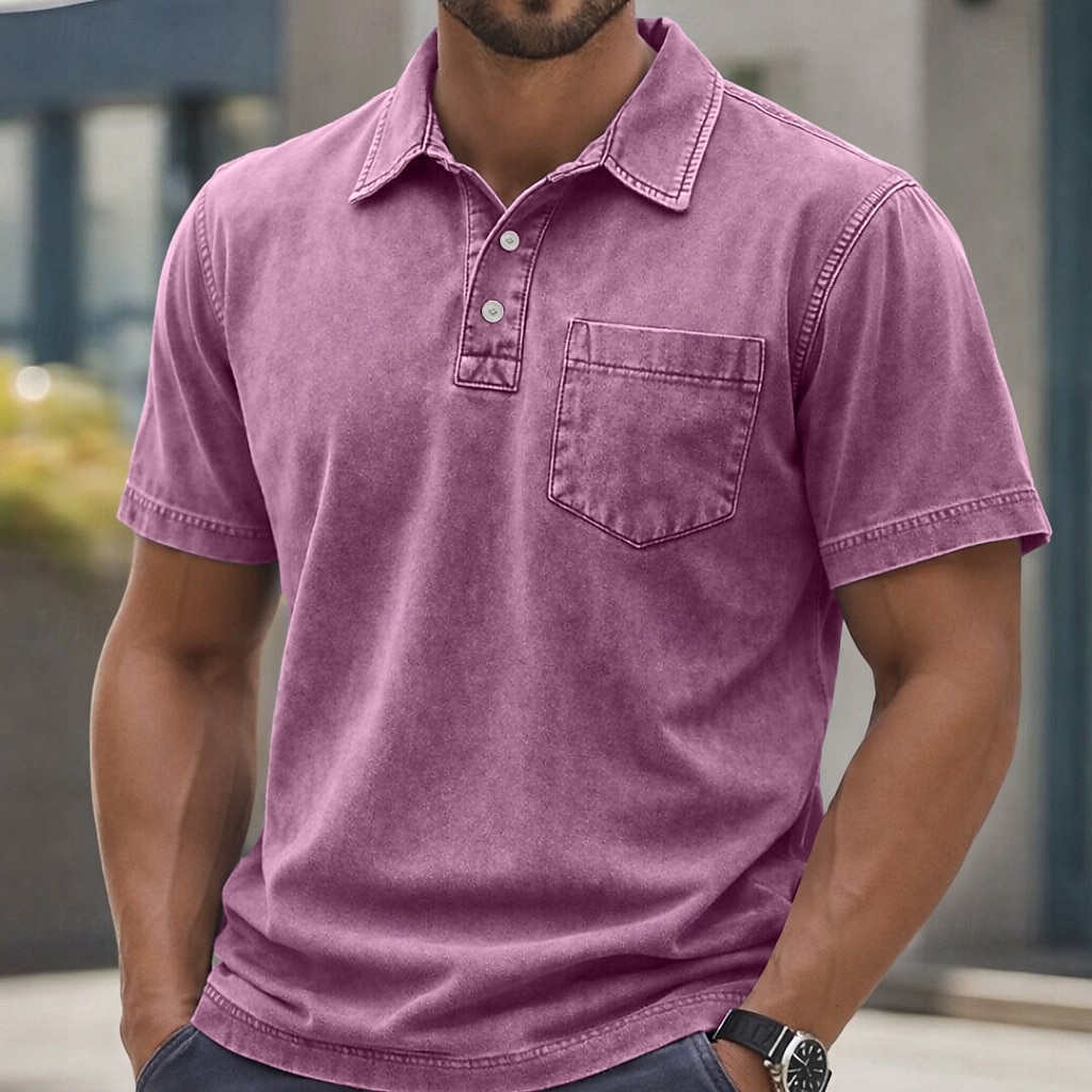 T-shirt da Uomo SoftFade™ 100% Cotone con Effetto Lavaggio Acerbo Maglietta Golf Casual per Vacanze Colletto Polo a Coste Manica Corta Moda Base Piana Vintage Distressed Estate Primavera Vestibilità del 2026 a $31.99 –P5