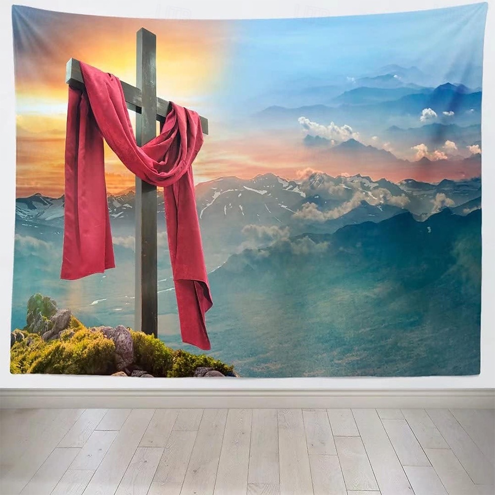 Пасхальный христианский крест, красная ткань, Воскресение, гора, восход солнца, настенный гобелен, религиозный декор для спальни, гостиной, церкви, духовный подарок, настенное украшение, фон 2026 - $20.99 –P1