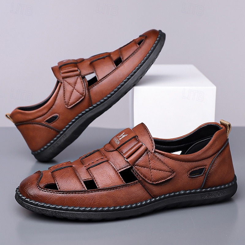 Chaussures d'été décontractées pour hommes en similicuir – tige ajourée respirante, confort sans lacets, semelle souple et légère, parfaites pour les vacances, la plage, les séjours en station balnéaire et les tenues décontractées du quotidien. de 2026 ? $42.99 –P1