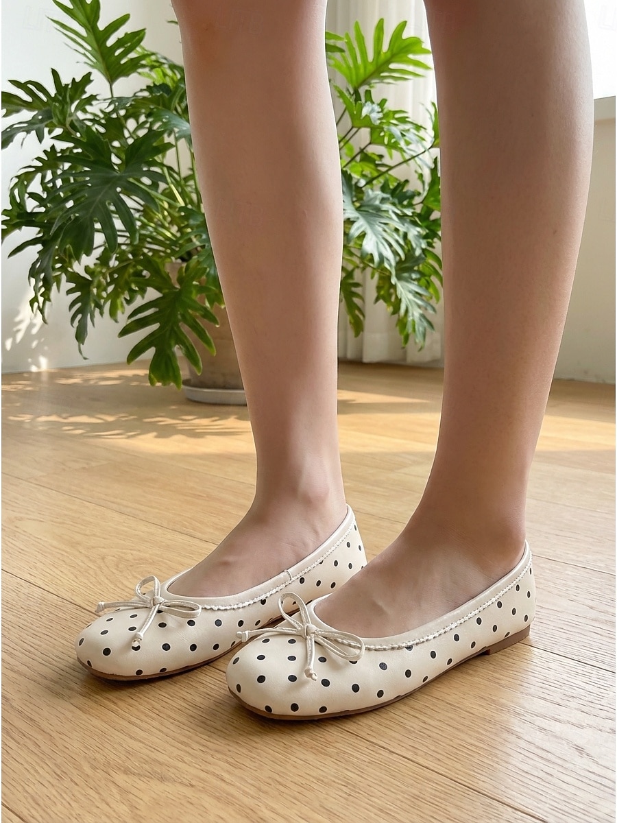 Schwarze Damen-Ballerinas mit Polka-Dots – klassische, runde Slipper zum Hineinschlüpfen mit Schleifenverzierung für Büro und Alltag &Freizeitkleidung 2026 - $36.99 –P2