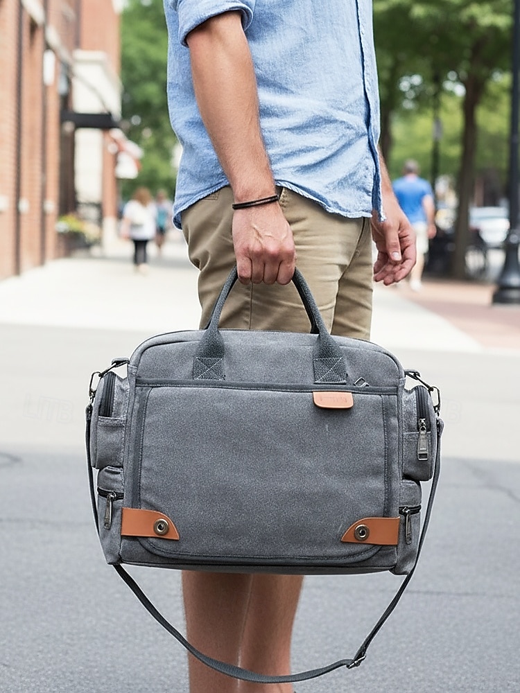 Herentas van canvas met meerdere vakken, geschikt als messenger- of crossbodytas – verstelbare riem, grote inhoud, duurzame stof, ideaal voor dagelijks gebruik, woon-werkverkeer en reizen. 2026 - $32.99 –P1