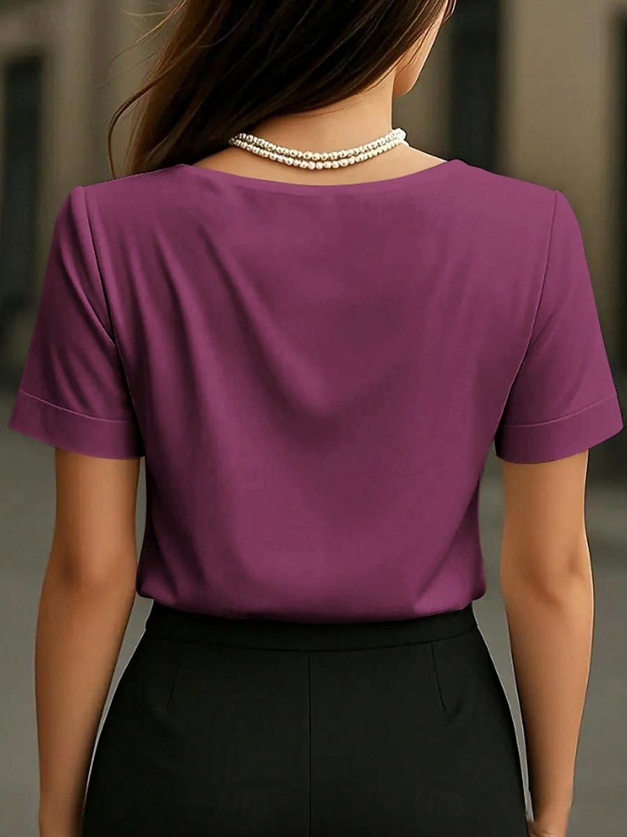 Γυναικεία Μπλούζα Συμπαγές Χρώμα Κομψό Στυλάτο Βασικό Κοντομάνικο Λαιμόκοψη V Κανονικά μπλουζάκια Καθημερινά Μαύρο Λευκό Κρασί Φούξια Πράσινο του τριφυλλιού Καλοκαίρι Άνοιξη 2026 - $21.99 –P10