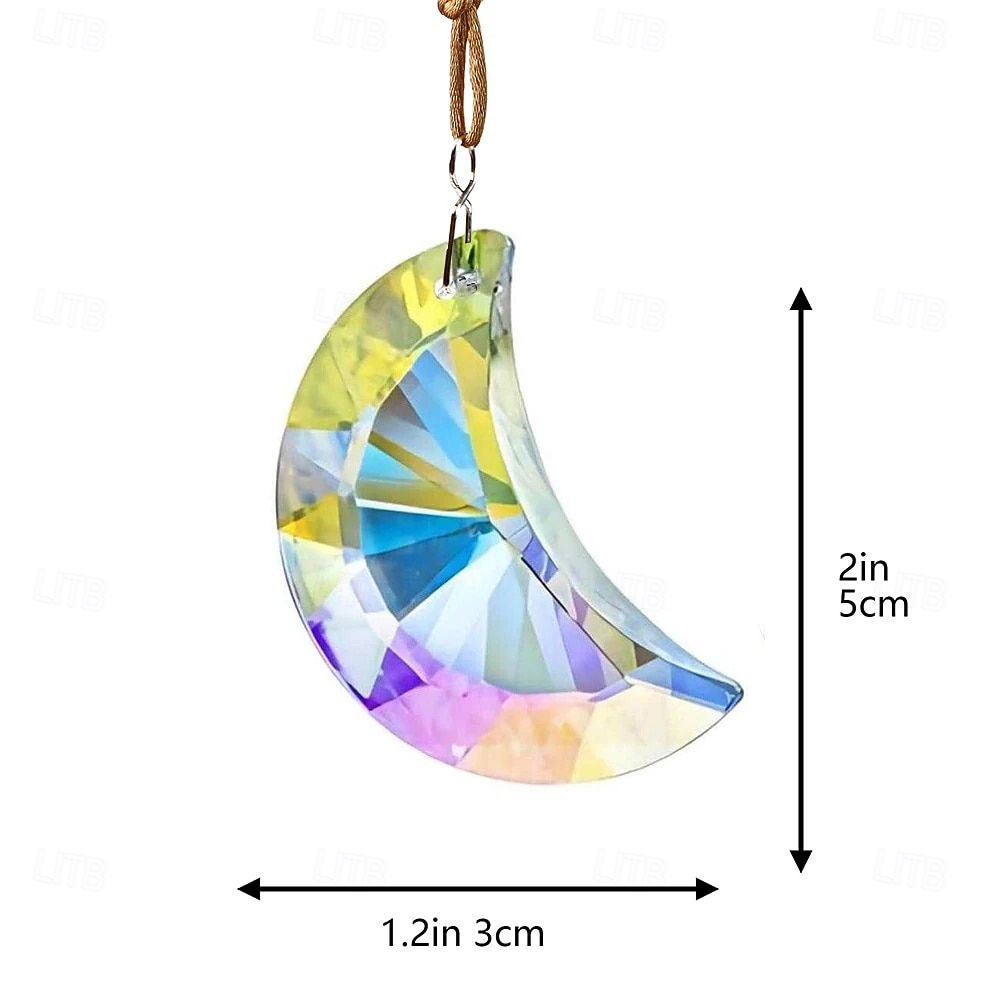 2026年 1/6個 50mm レインボームーンクリスタルサンキャッチャープリズムペンダント 家庭、オフィス、庭の装飾用工芸品 レインボーメーカー ウィンドウペンダント  コレクション – $9.99 –P11