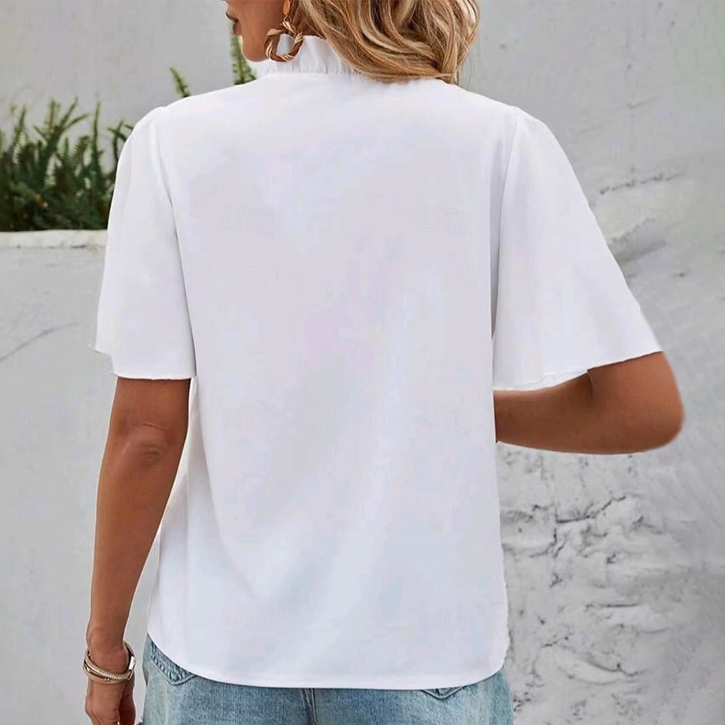 Dam Skjorta Casual skjorta Blus Broderad Knappar Ensfärgat Semester Mode Dagligen Kortärmad V-hals Vanliga toppar Streetwear Strand Helgdag Vit Sommar Vår Höst 2026 - $26.99 –P2