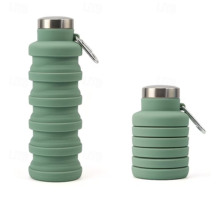 hopfällbar teleskopisk vattenflaska, splittersäker silikon sportflaska med karbinhake, bärbar &återanvändbar, vikbar design, lättviktig &hållbar för camping, vandring, gym, cykling &utomhussporter 2026 - $15.99 –P8