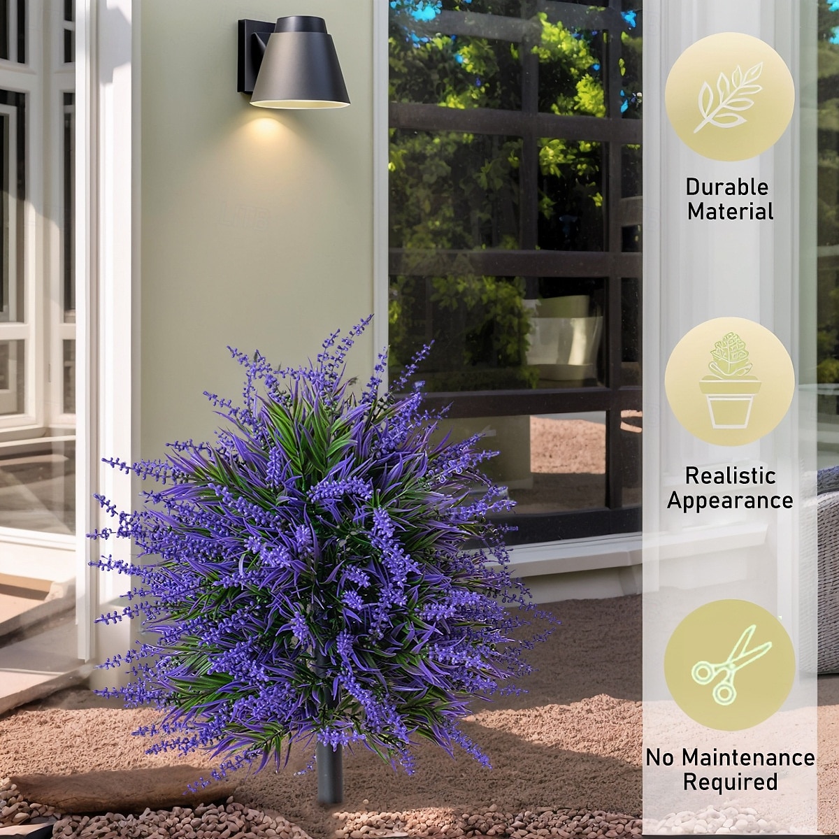 Estaca de flores artificiales de 20 pulgadas para decoración de exteriores, color lavanda púrpura, estacas de jardín para el patio. &Césped, plástico resistente que no se decolora, decoración para 2026 - $30.99 –P2