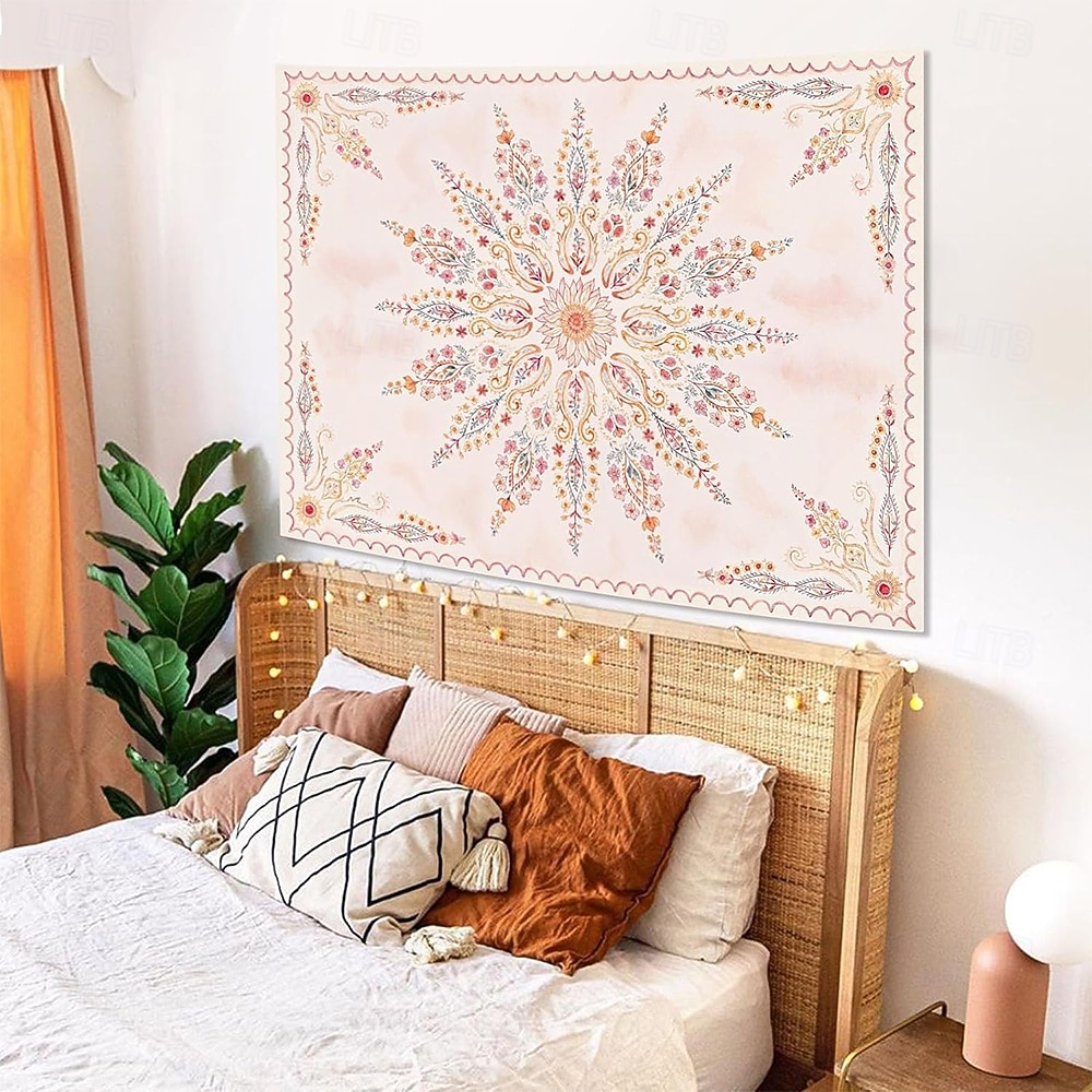 Pink Floral Mandala Soft Orange Botanical Wall Tapestry Intricate Circular Pattern Leaves Vines Watercolor Art Wall Hanging for Bedroom Living Room Dorm Decor Yoga Meditation Backdrop 2026 - $20.99 –P9