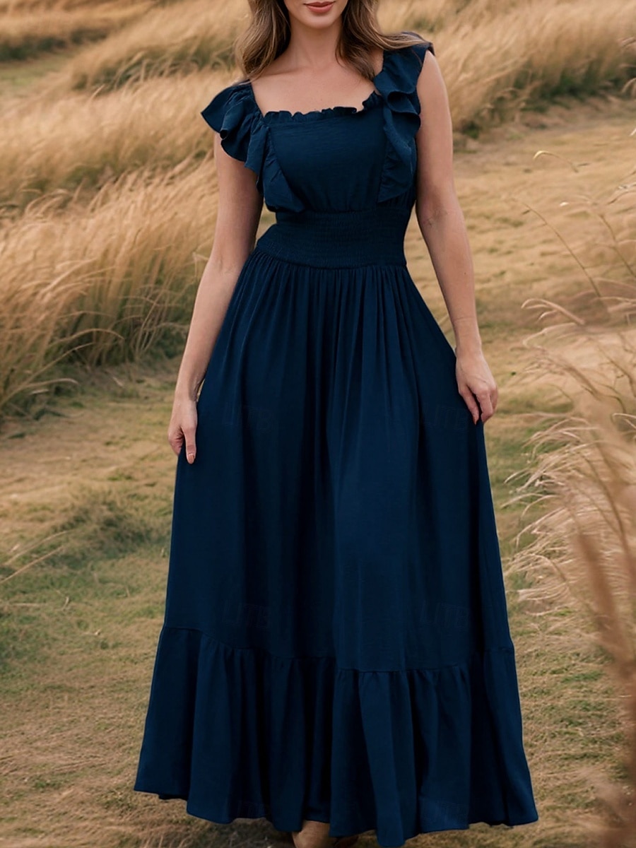 Dam Maxiklänning Vardagsklänning Elegant Vintage Mode Utomhus Strand Semester Normal Slät Kortärmad Över axeln Blå Rubinrött Grön Aprikos Sommar Vår 2026 - $43.99 –P7