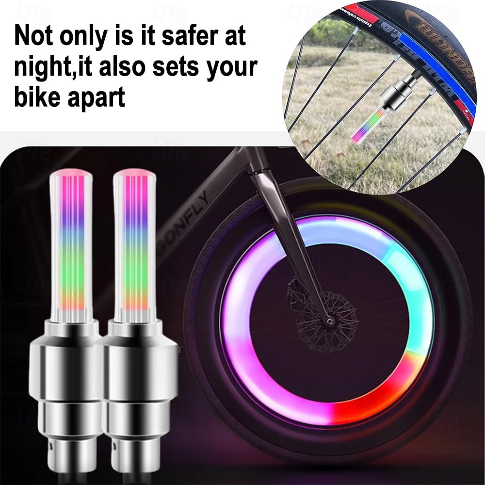2026年 2個のLED自転車バルブライト、ネオン自転車スポークライト、自転車タイヤバルブライト、夜間走行警告灯自転車アクセサリー  コレクション – $9.99 –P3