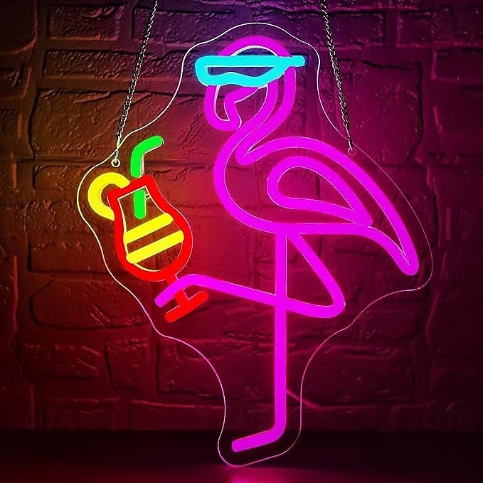 plameňák, koktejl, palma &Nástěnná svítidla s neonovým nápisem s vlnami, napájení přes USB, stmívatelné LED světlo s barevnými možnostmi pro interiér, ložnici, obývací pokoj, hernu, bar, párty, 2026 - $30.99 –P7