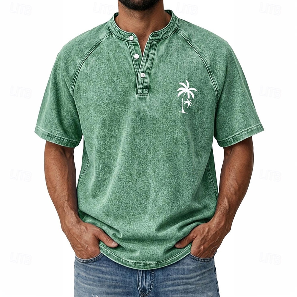 Herr Kokosnötsträd T-shirt Deminskjorta Tvätta skjorta i 100 % bomull Kortärmad Vintage Streetwear Ledigt Ledigt Hem Gata Höst vinter Sommar Vår Svart Rosa ljusgrön Grå Ljusblå Hög krage Henley 2026 - $31.99 –P4