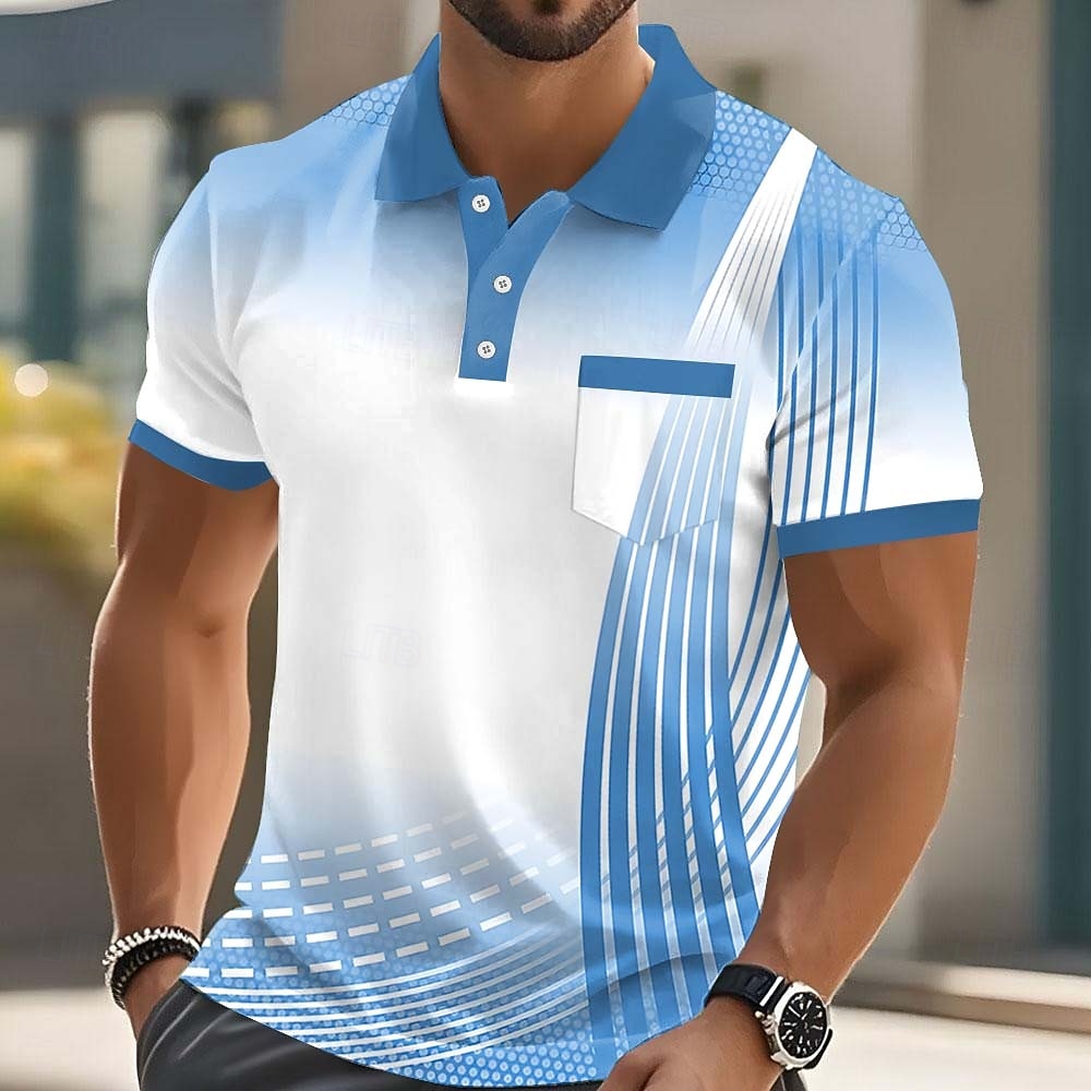 Voor heren Abstract Meetkundig Poloshirts Korte mouw Poloshirt Overhemden met kraag Casual Buiten Sportkleding Alledaagse kleding 3D-afdrukken Knop Lente zomer blauw Rood Paars 2026 - $24.99 –P1