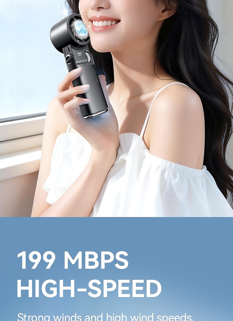 Ventilateur portable avec plaque de refroidissement, 9000 mAh, affichage numérique, 100 vitesses réglables, mini ventilateur pliable avec cordon, ventilateur turbo haute vitesse pour femmes et hommes, de 2026 ? $36.99 –P4