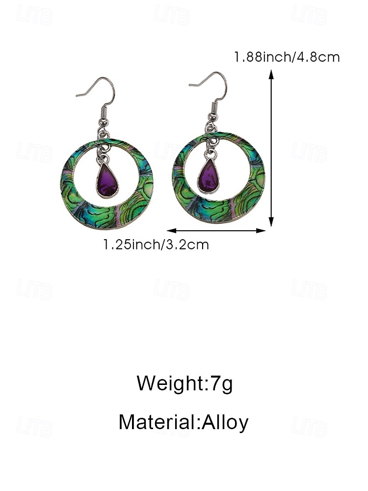 Damesoorbellen in bohemian stijl van legering met paarse druppelvormige hangers, kleurrijk rond ontwerp, perfect voor dagelijks gebruik en strandvakanties. 2026 - $7.99 –P8