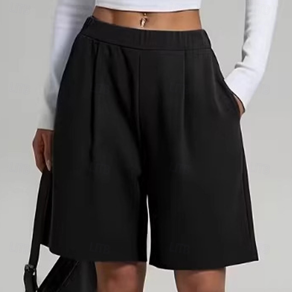 Women's Bermuda shorts Shorts Summer Shorts Vintage Fashion Casual Daily Knee Length Mid Waist Solid Color Plain Pocket Elastic Waistband Straight Leg Comfort Lightweight Soft Inelastic Streetwear 2026 - $20.99 –P3