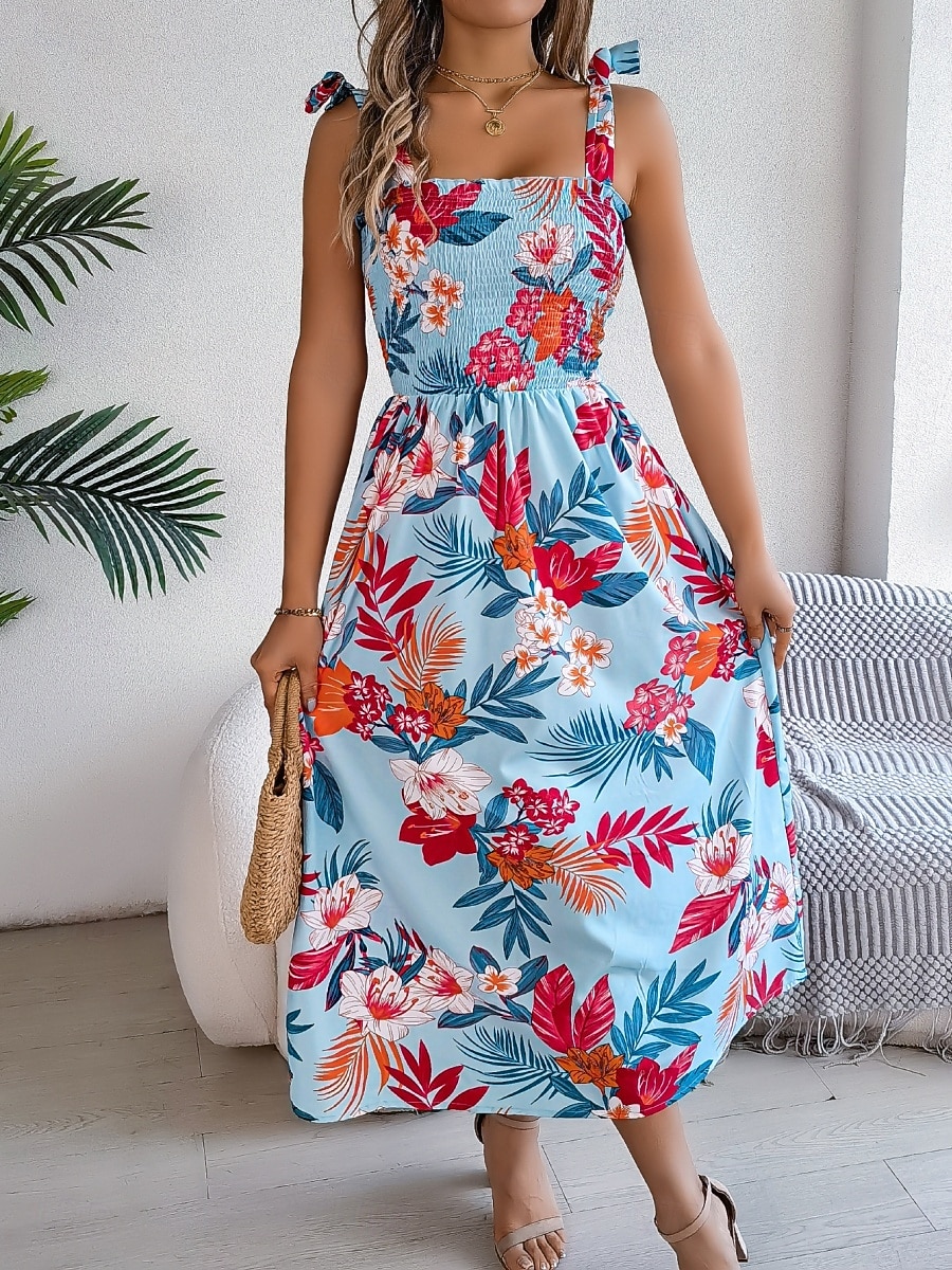 Women's Midi Dress Beach Dress A Line Dress Floral Dress Slip Dress Elegant Fashion Modern Outdoor Beach Vacation Regular Fit Floral Sleeveless Square Neck Blue Yellow Green Summer Spring 2026 - $26.99 –P9
