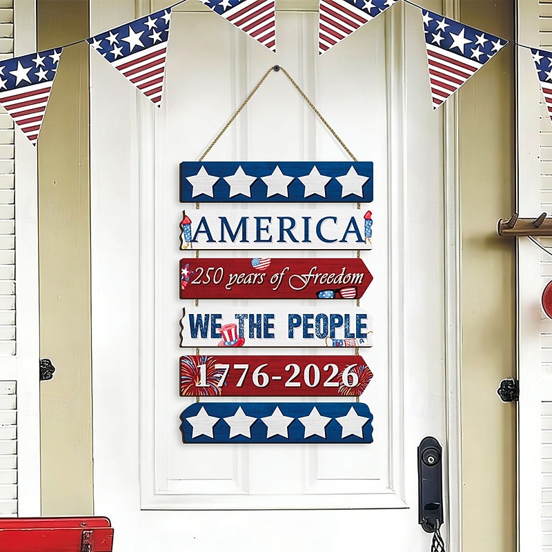 1 db szett amerikai függetlenség napja 250. évfordulójának fa sas tábla, vintage kerek ajtóra akasztható, hazafias amerikai lakberendezés, tökéletes július 4-re, emléknapra és nemzeti ünnepekre 2026 - $21.99 –P5