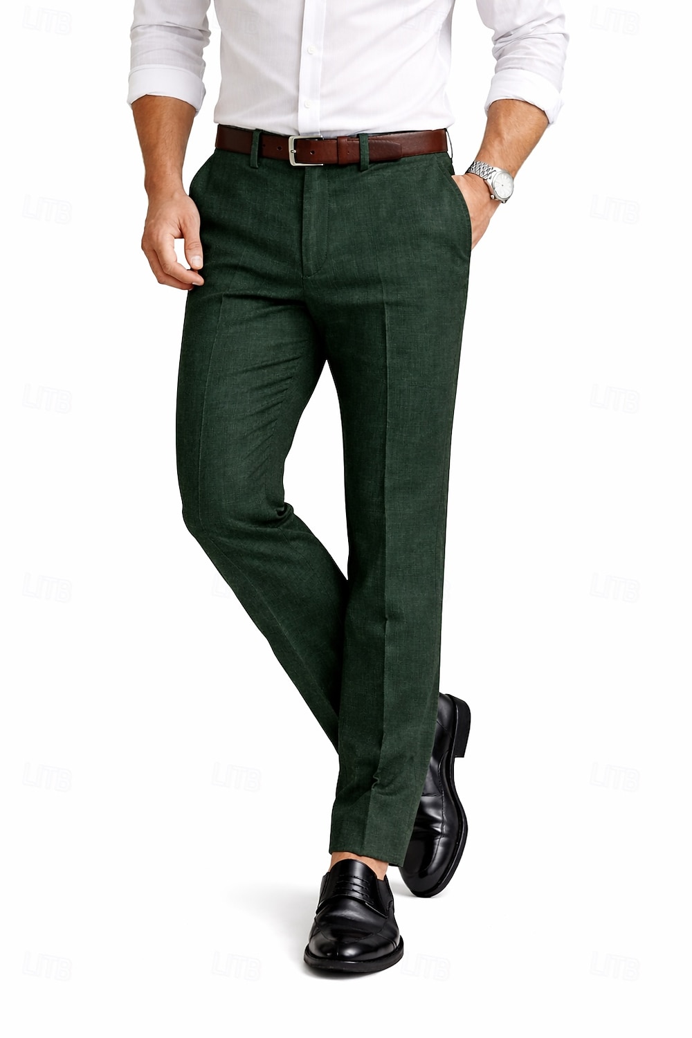 Uomo Cotone Lino Pantaloni Eleganti Pantaloni casual Affari Ufficio Vintage Classico & Senza Tempo Formale Bianco Rosa Borgogna Primavera & Estate Pantaloni Tinta unica Vestibilità aderente Lungo del 2026 a $39.99 –P9