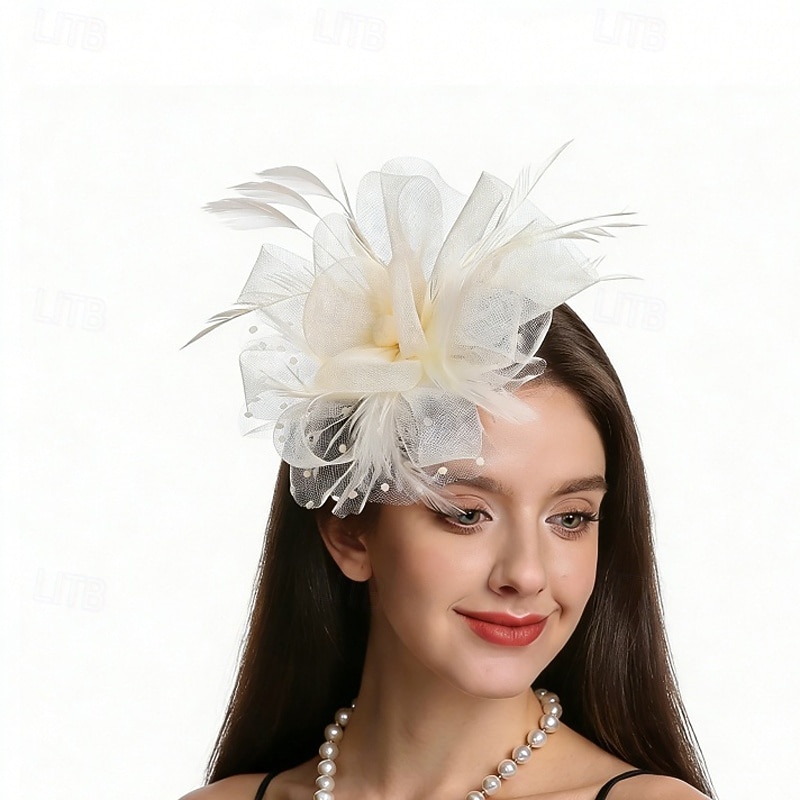 fascinators Nett Bryllup Bursdag Elegant søt stil Retro Rød Med Fjær Tyll Hodeplagg Hodeplagg 2026 - $17.49 –P6